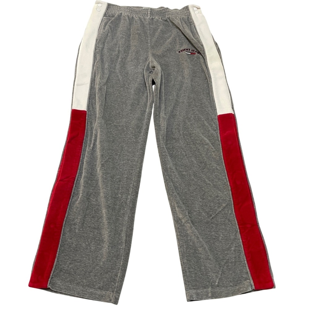 Y2K Velour High Waist Wide Leg Pull On Side Snap Track Pants M Retro Tommy Jeans